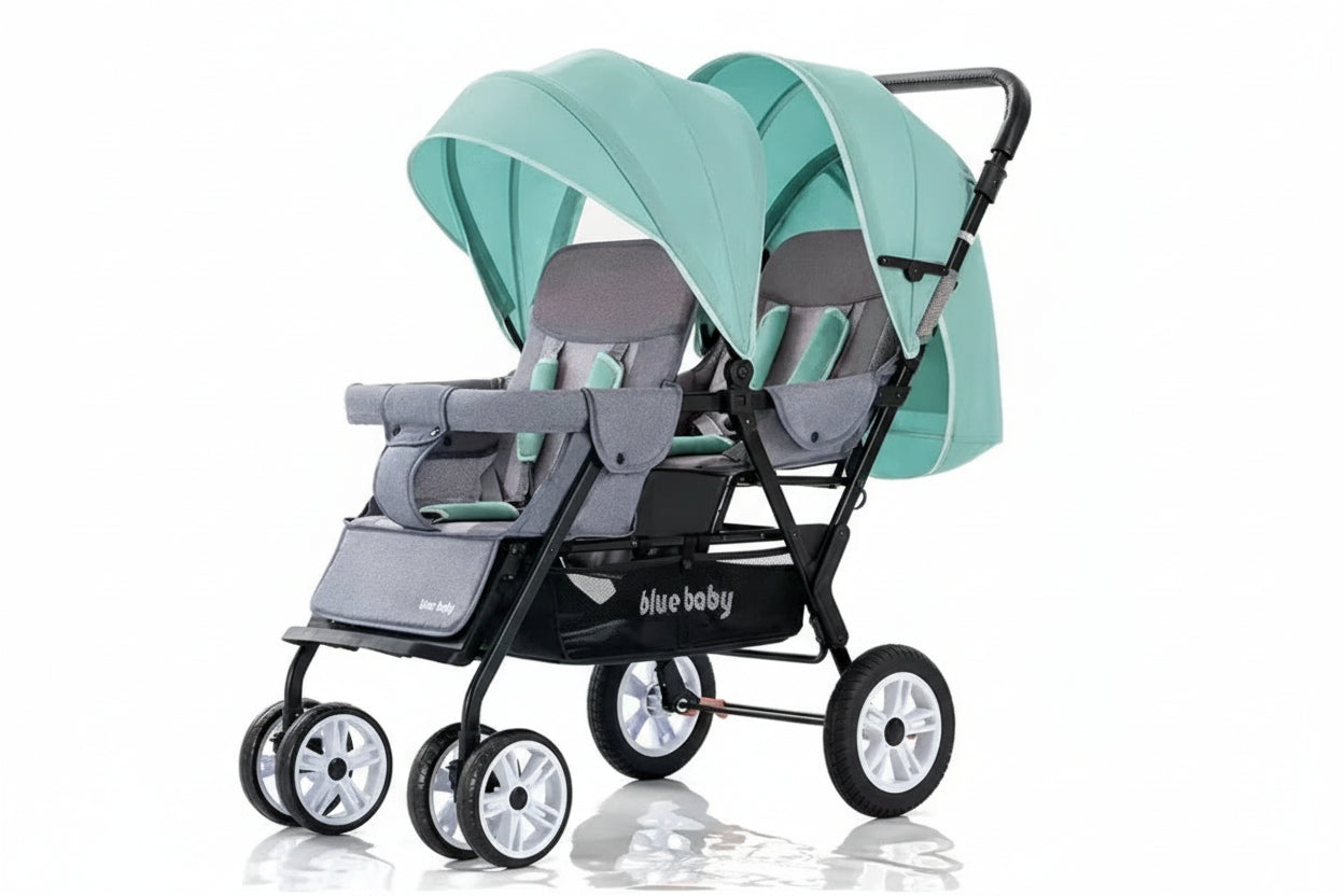 Poussette Double Confort pour des Jumeaux Bleu