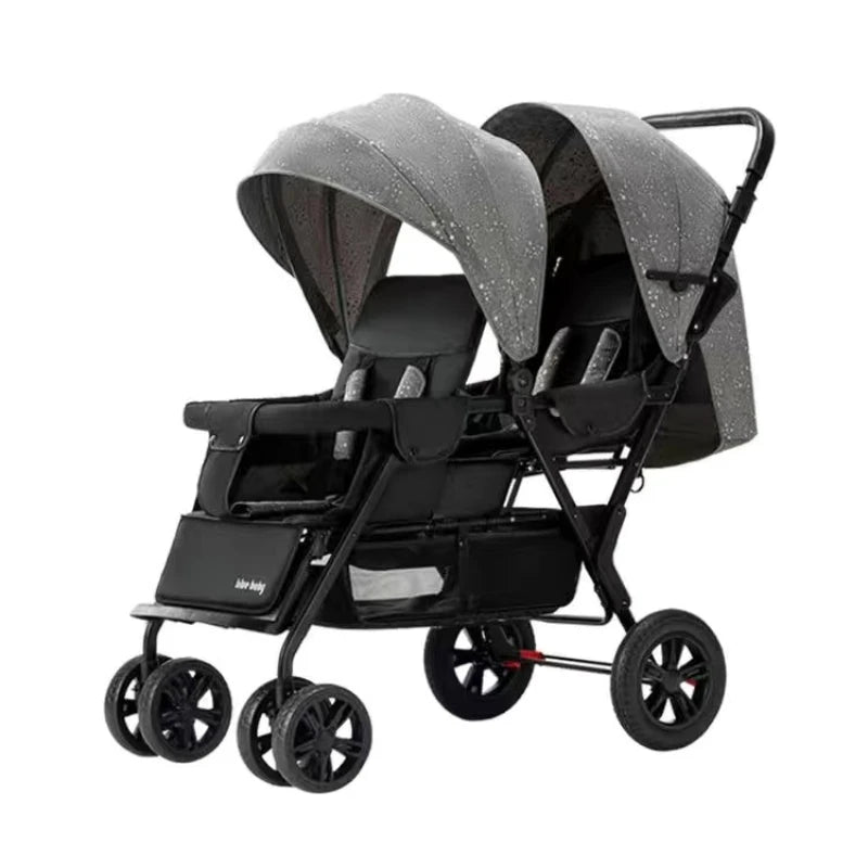 Poussette Double Confort pour des Jumeaux Gris