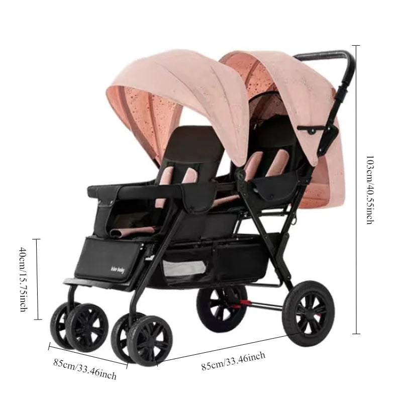 Poussette Double Confort pour des Jumeaux Rose
