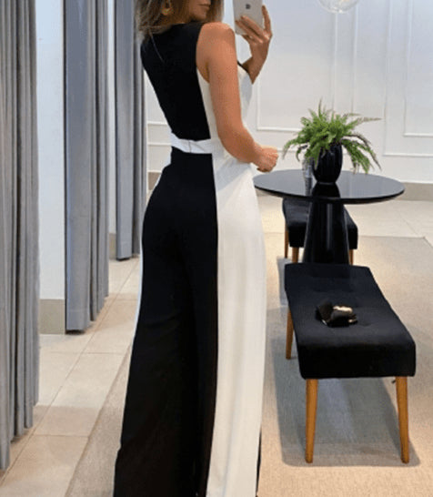 Ensemble Pantalon Une Pièce avec Ceinture | Chic et Tendance (Noir et Blanc) - Maman-bebeshop