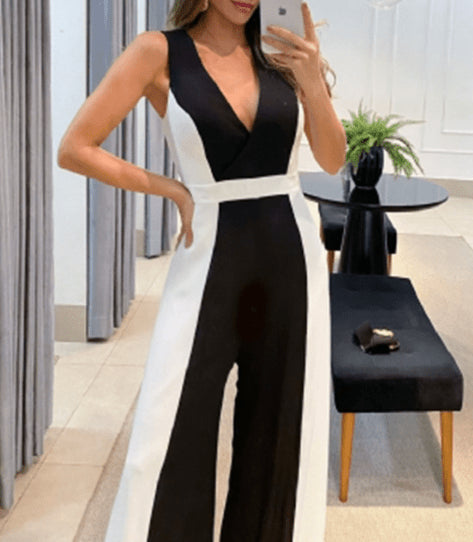 Ensemble Pantalon Une Pièce avec Ceinture | Chic et Tendance (Noir et Blanc) - Maman-bebeshop