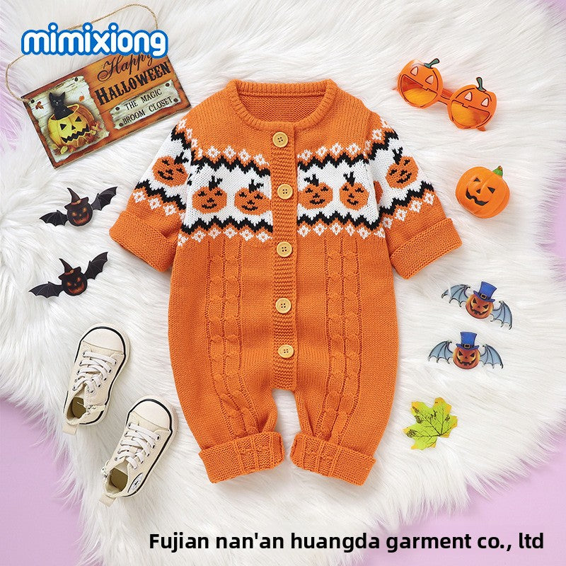Grenouillère bébé Halloween orange en maille