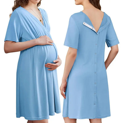 New Deep V Breathable Loose Short-Sleeved Breathable Maternity Dress