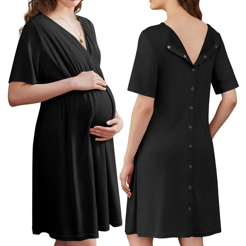 New Deep V Breathable Loose Short-Sleeved Breathable Maternity Dress