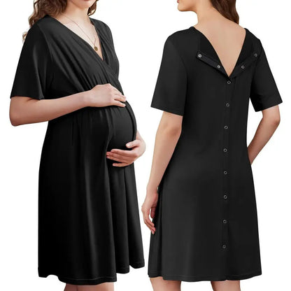 New Deep V Breathable Loose Short-Sleeved Breathable Maternity Dress