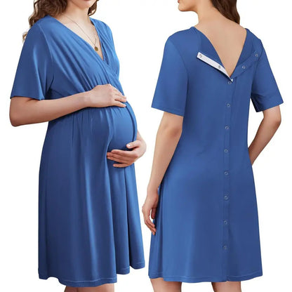 New Deep V Breathable Loose Short-Sleeved Breathable Maternity Dress